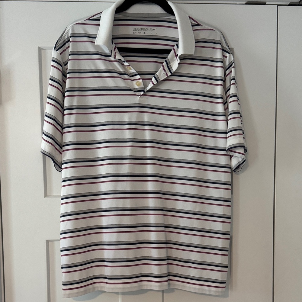 💜 3/$12💜 Nike Men's Polo Shirt - White with Black and Red Stripes